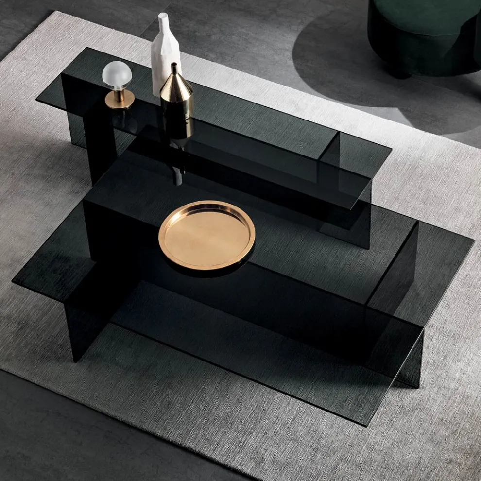 Paar moderne Couchtische aus Rauchglas Made in Italy - Sestola