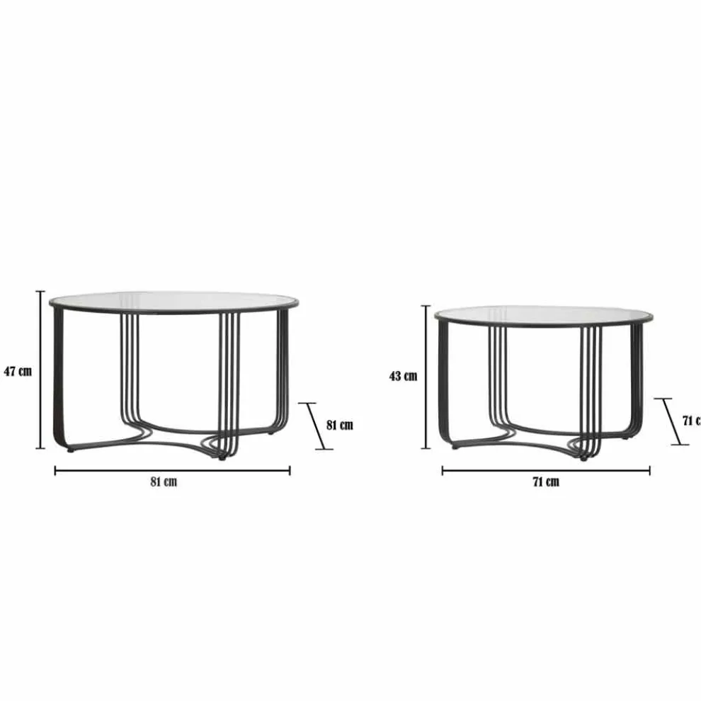 Paar moderne runde niedrige Couchtische aus Glas und Eisen - Mirna