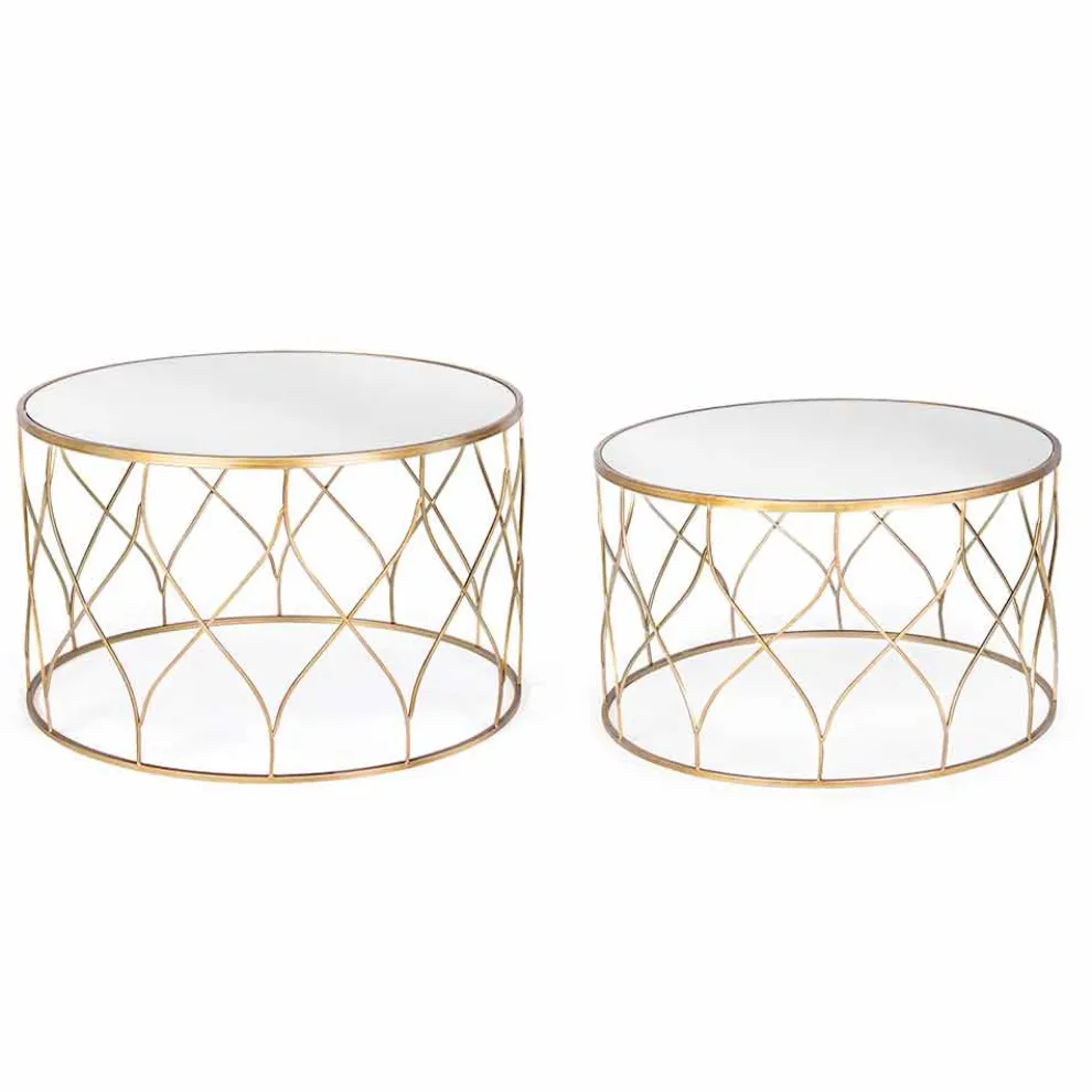 Paar runde Couchtische aus Glas und Stahl Homemotion - Amarillide