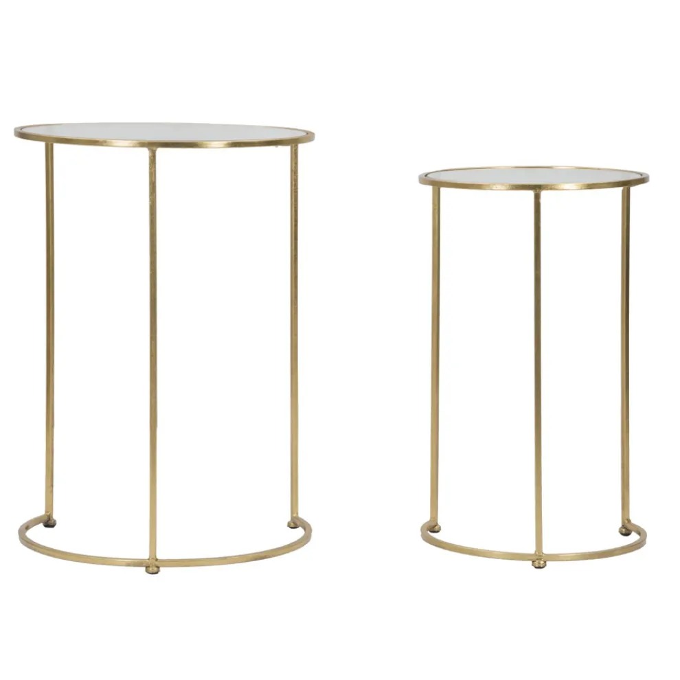 Paar runde goldene Couchtische aus Glas und Eisen - Avola