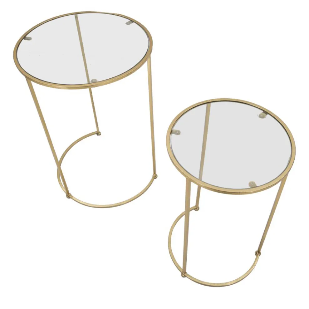 Paar runde goldene Couchtische aus Glas und Eisen - Avola