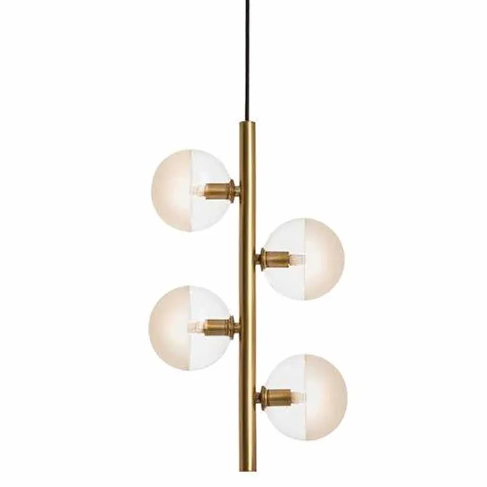Pendelleuchte 4 Lichter aus Naturmessing und Glas - Molecola von Il Fanale