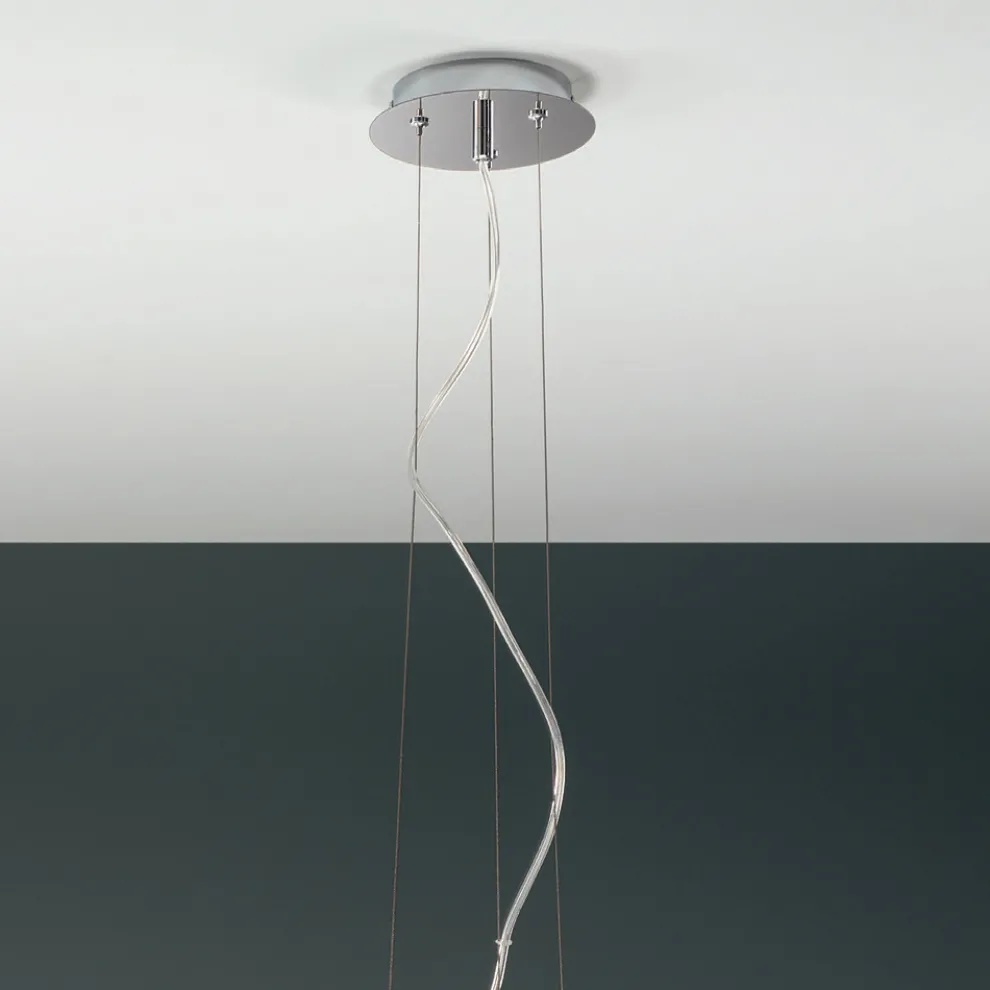 Pendelleuchte aus geblasenem weißem Glas und verchromtem Metall - Illumina