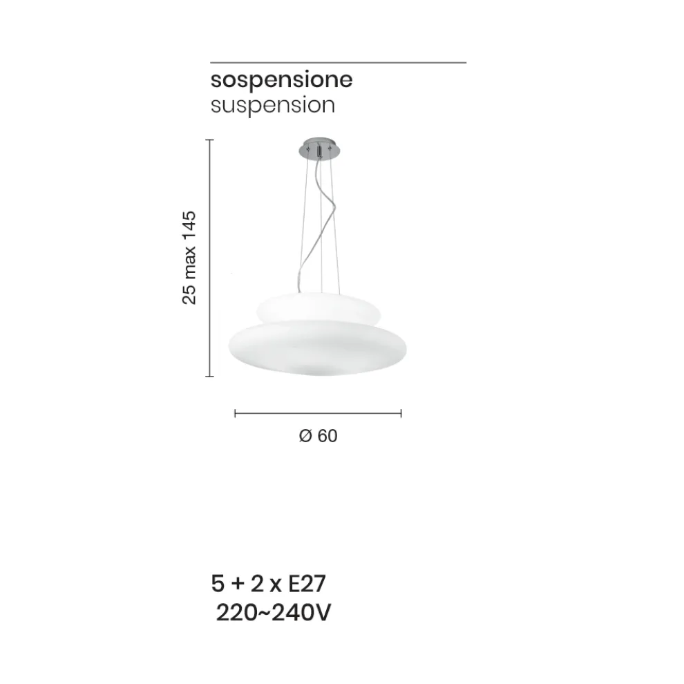 Pendelleuchte aus geblasenem weißem Glas und verchromtem Metall - Illumina