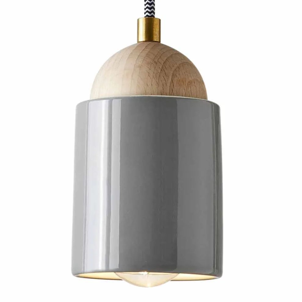 Pendelleuchte aus Holz und Keramik in Italien, Asien