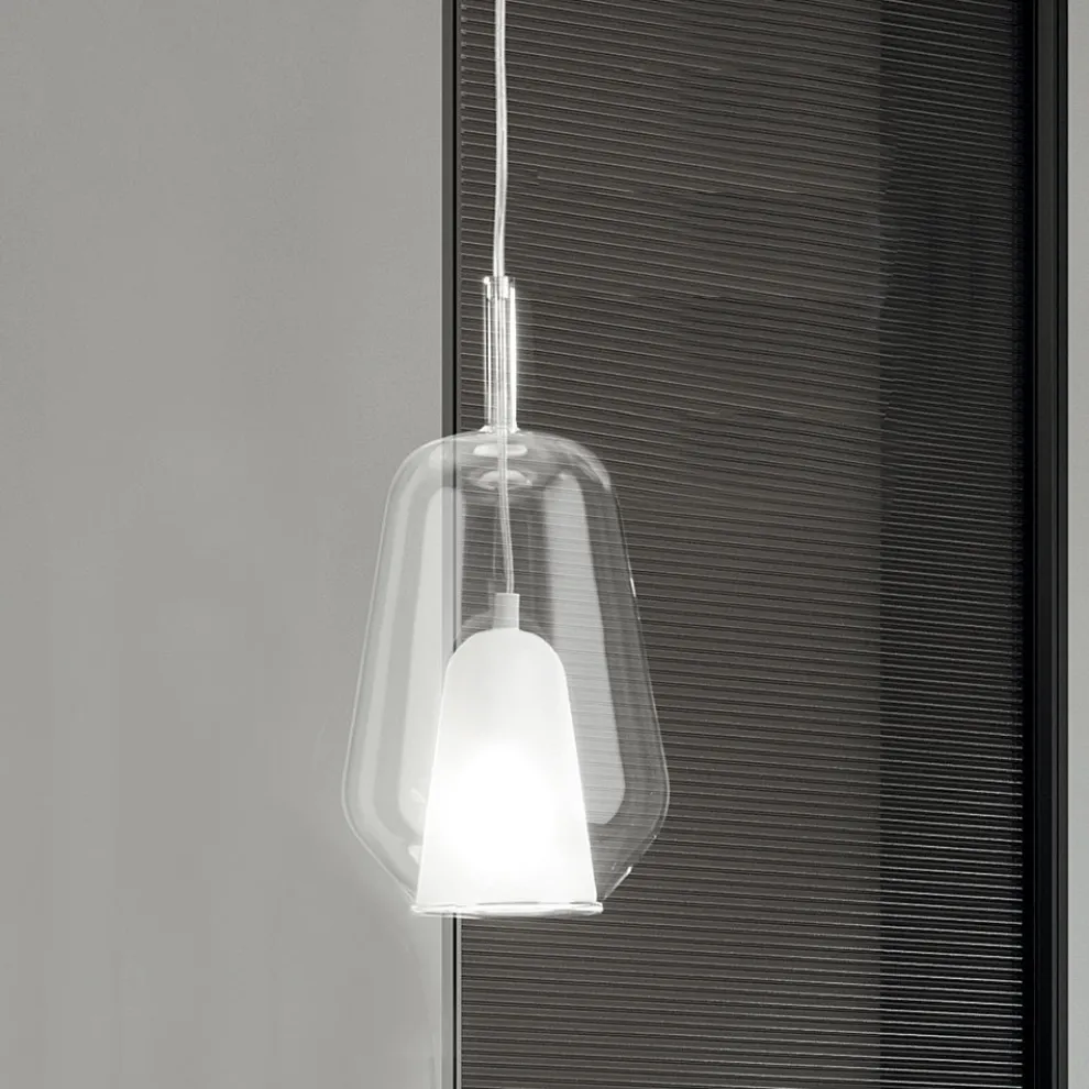 Pendelleuchte aus Glas und transparentem Draht Made in Italy - Trilly