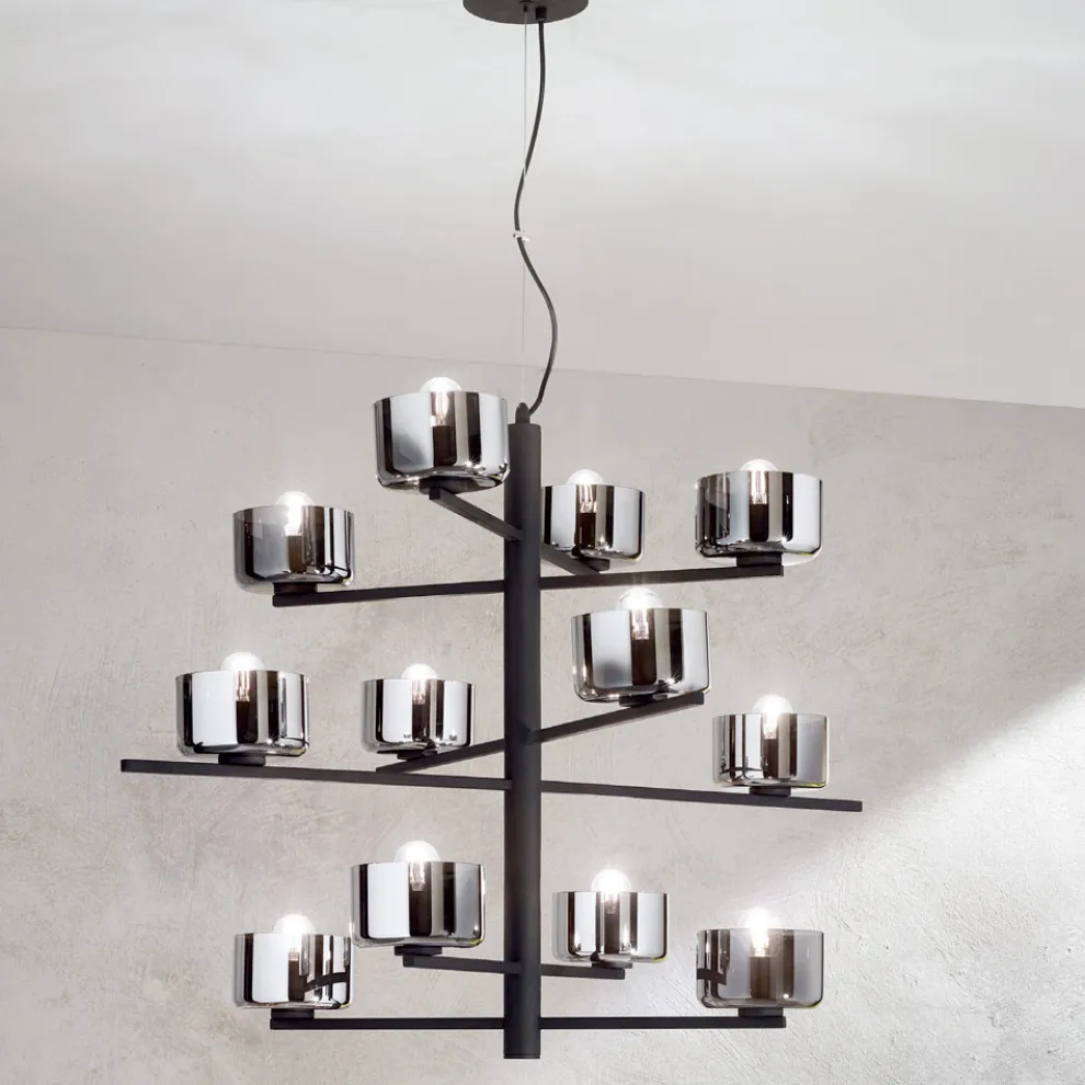 Pendelleuchte aus mundgeblasenem Glas mit Metallstruktur - Angelic