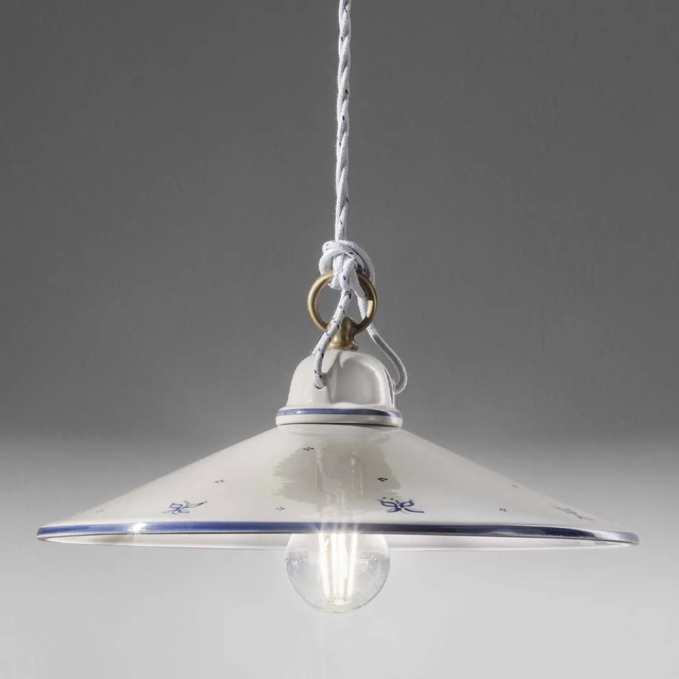 Pendelleuchte aus handbemalter Keramik und Eisen 3 Größen - Asti