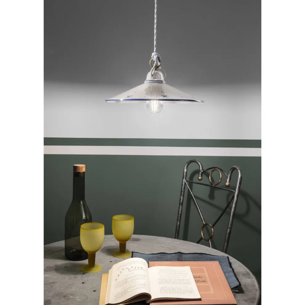 Pendelleuchte aus handbemalter Keramik und Eisen 3 Größen - Asti