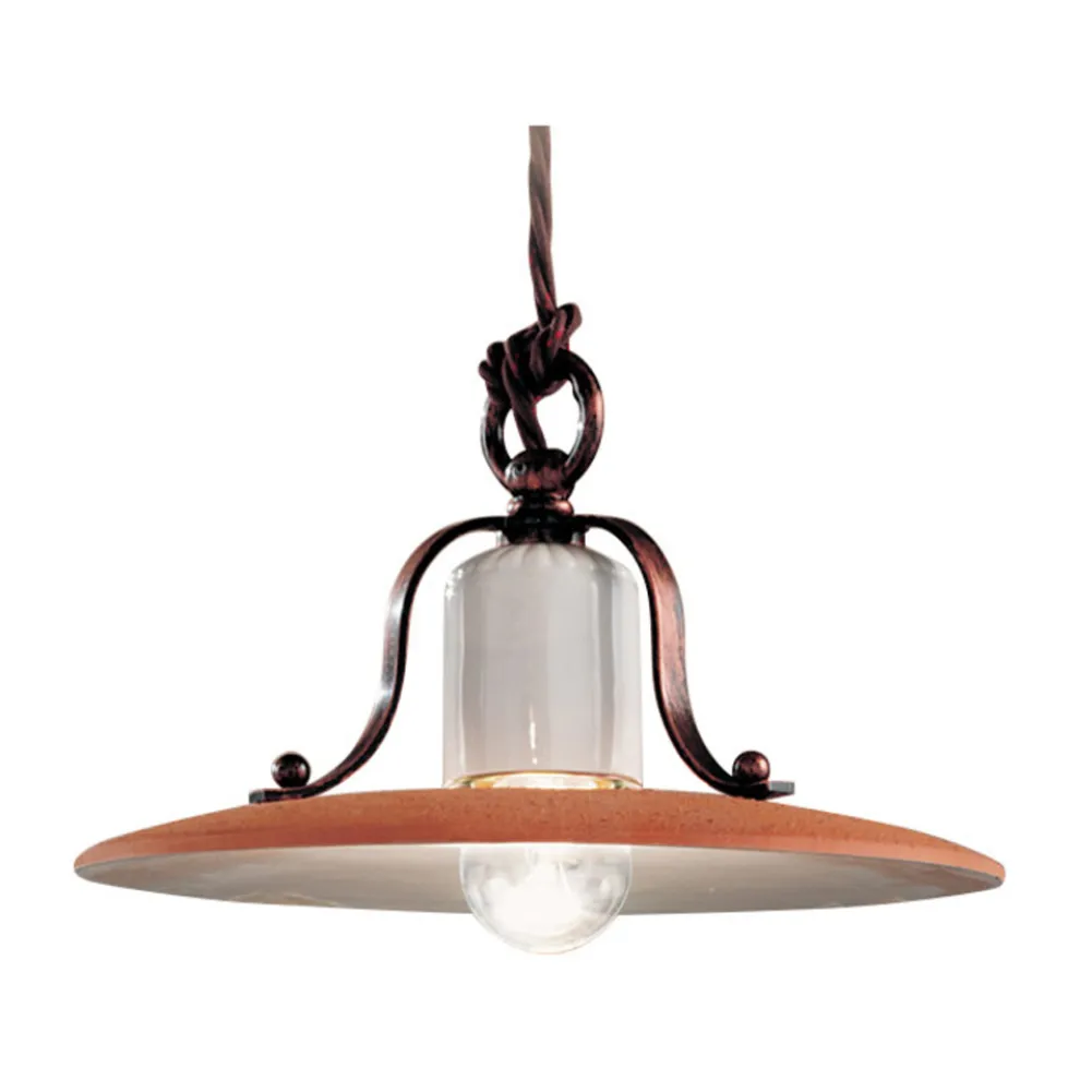 Pendelleuchte aus Eisen und handgefertigter roher Keramik - Bologna