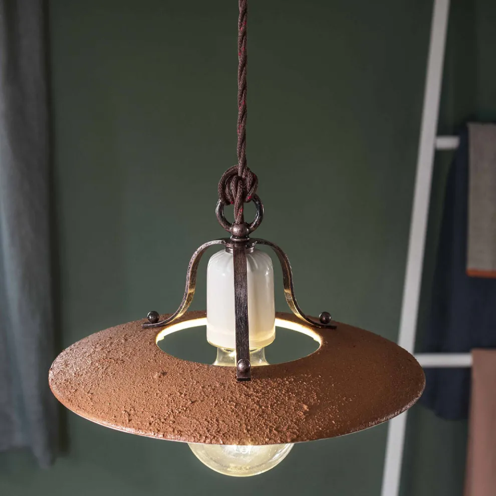 Pendelleuchte aus Eisen und handgefertigter roher Keramik - Bologna