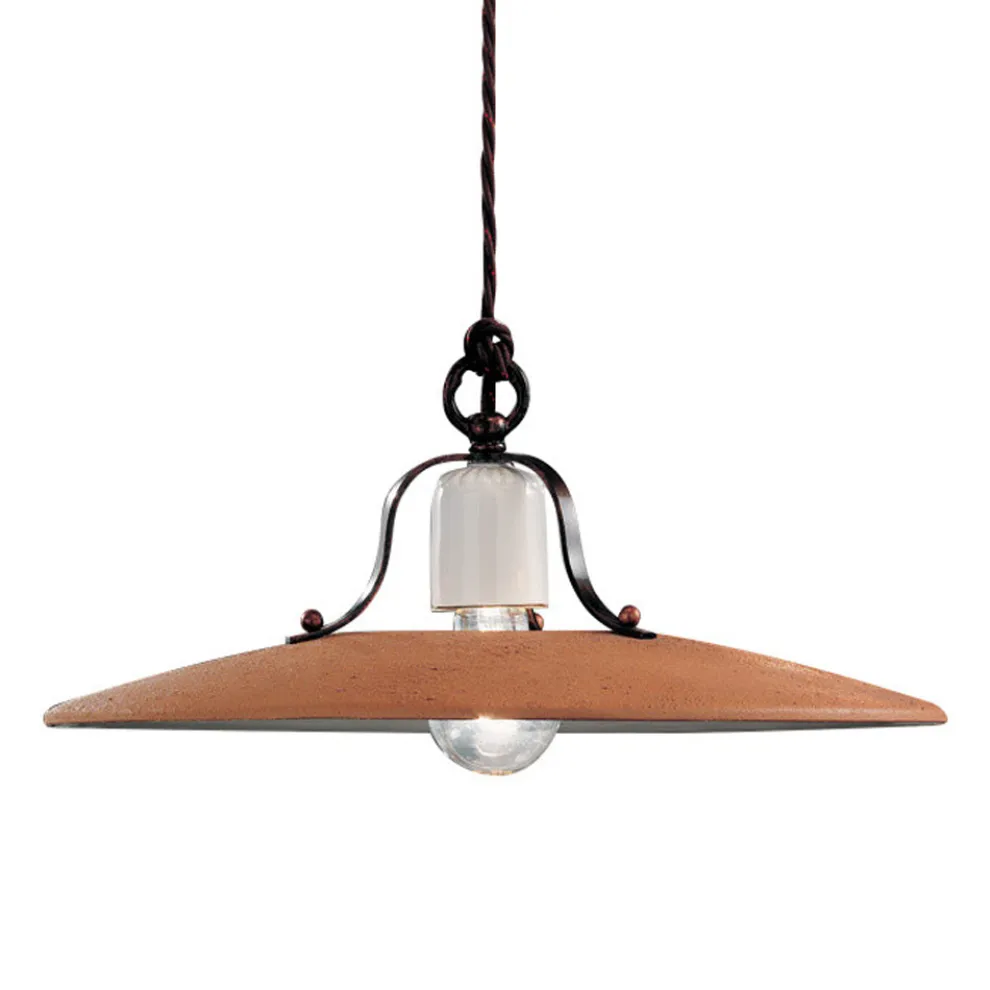 Pendelleuchte aus Eisen und handgefertigter roher Keramik - Bologna