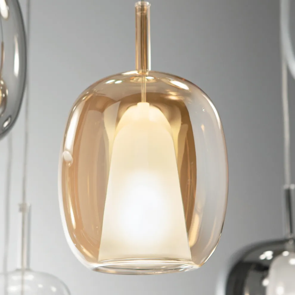 Pendelleuchte aus Satin und farbigem Glas Made in Italy - Trilly