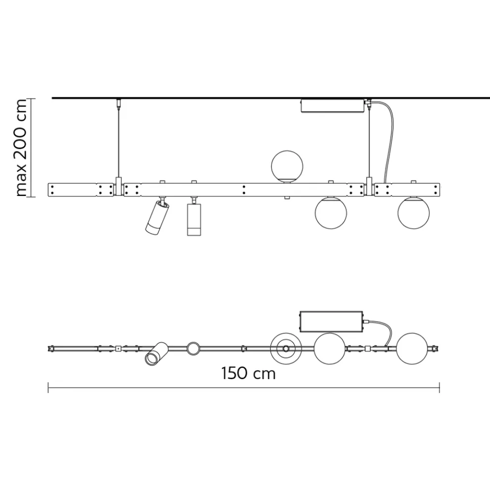Pendelleuchte Design Weißaluminium mit Glaskugeln und Strahlern - Exodus