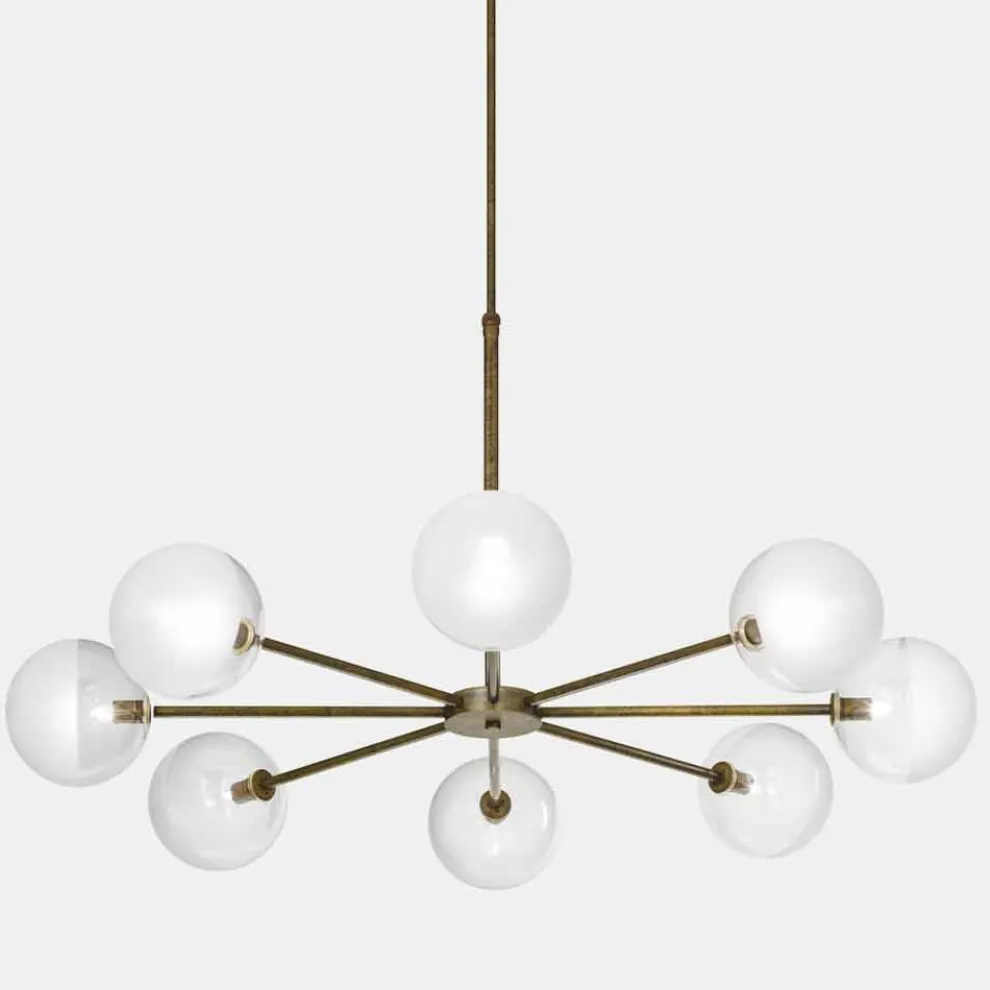 Pendelleuchte 8-flammig aus natürlichem Messing und Glas - Molecola von Il Fanale