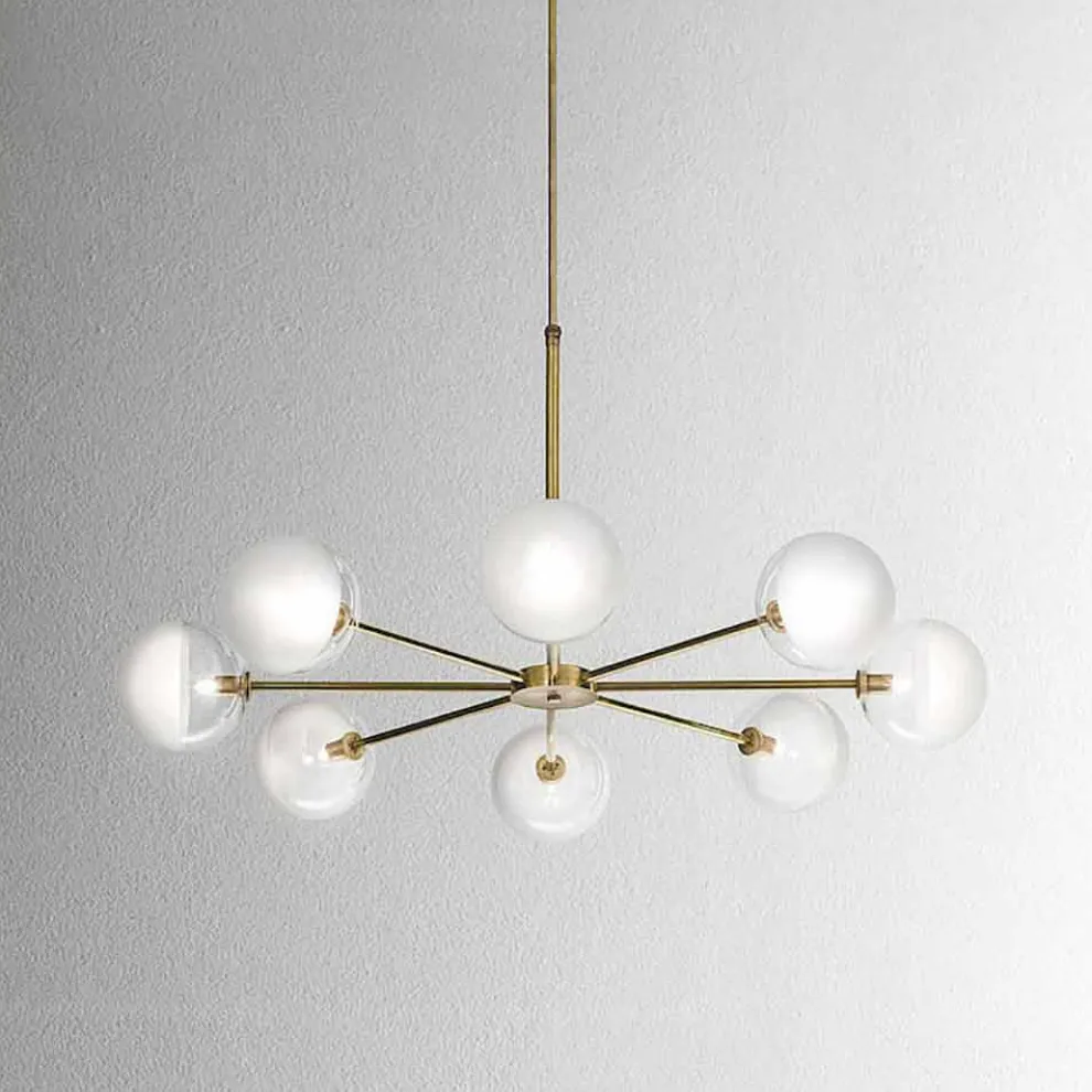 Pendelleuchte 8-flammig aus natürlichem Messing und Glas - Molecola von Il Fanale