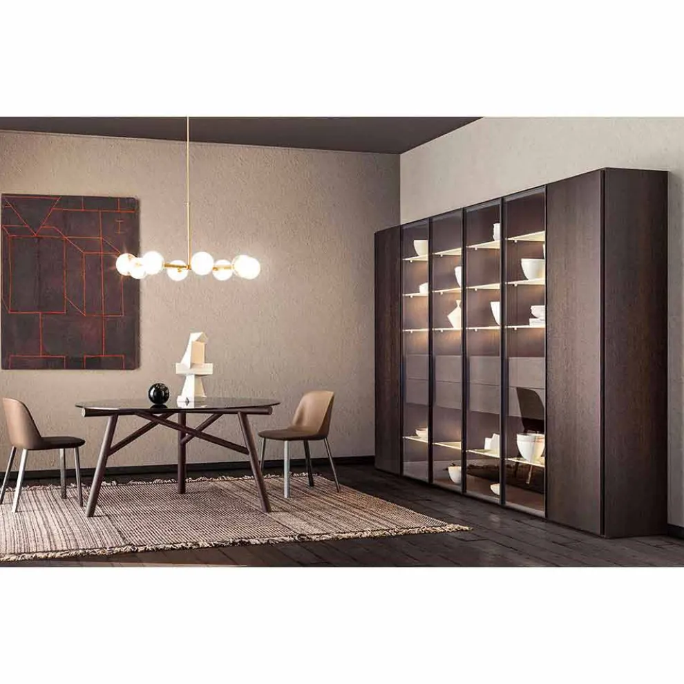 Pendelleuchte 8-flammig aus natürlichem Messing und Glas - Molecola von Il Fanale