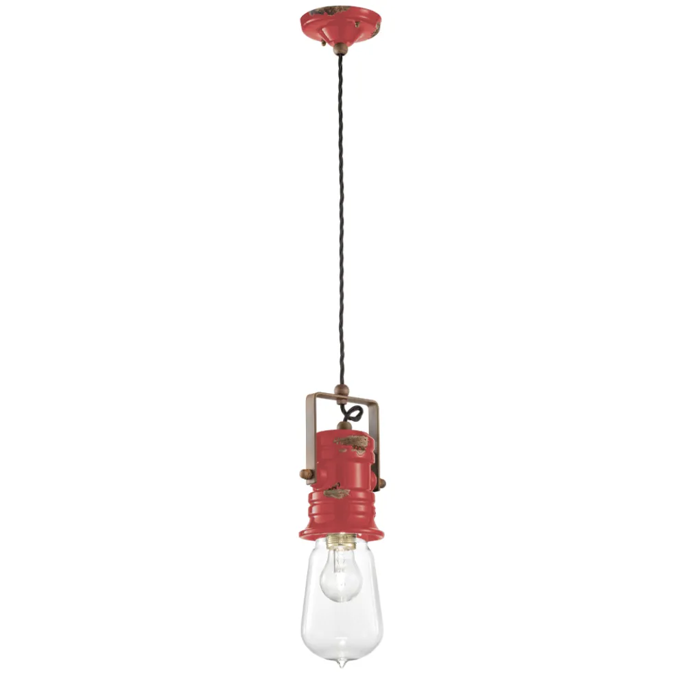 Pendelleuchte im Industriedesign aus Eisen, Glas und Keramik - Urban