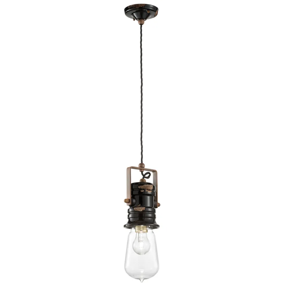 Pendelleuchte im Industriedesign aus Eisen, Glas und Keramik - Urban