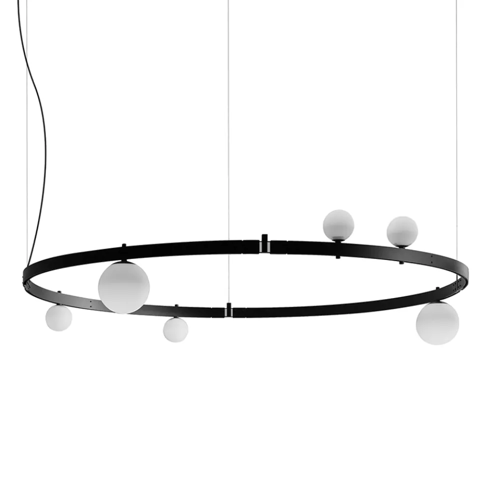 Pendelleuchte im runden Design aus schwarzem Aluminium mit Kugeln und Strahlern - Exodus