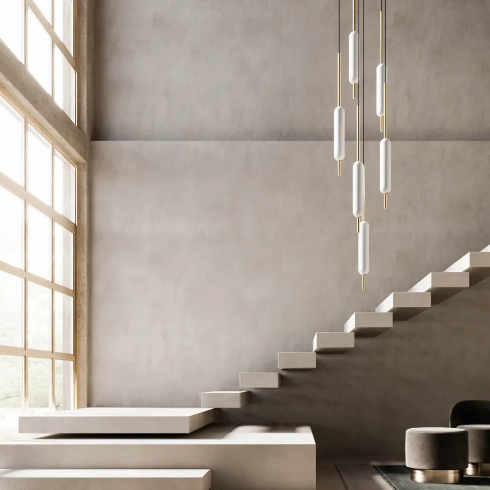 Pendelleuchte mit 1, 3 oder 6 Leuchten in Messing Modernes Design - Typha von Il Fanale