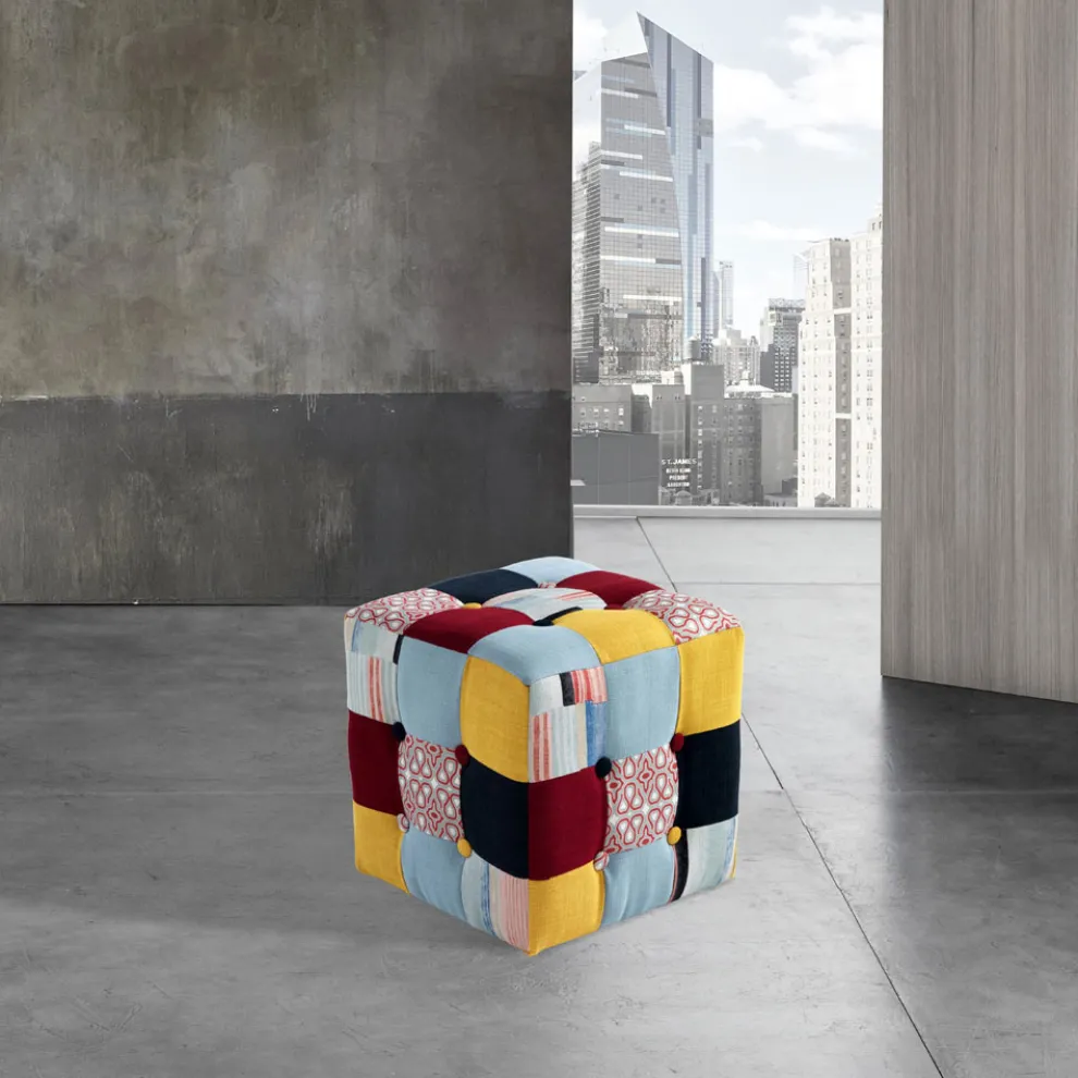 Pouf mit Stoffbezug in Patchwork-Technik – Bromo