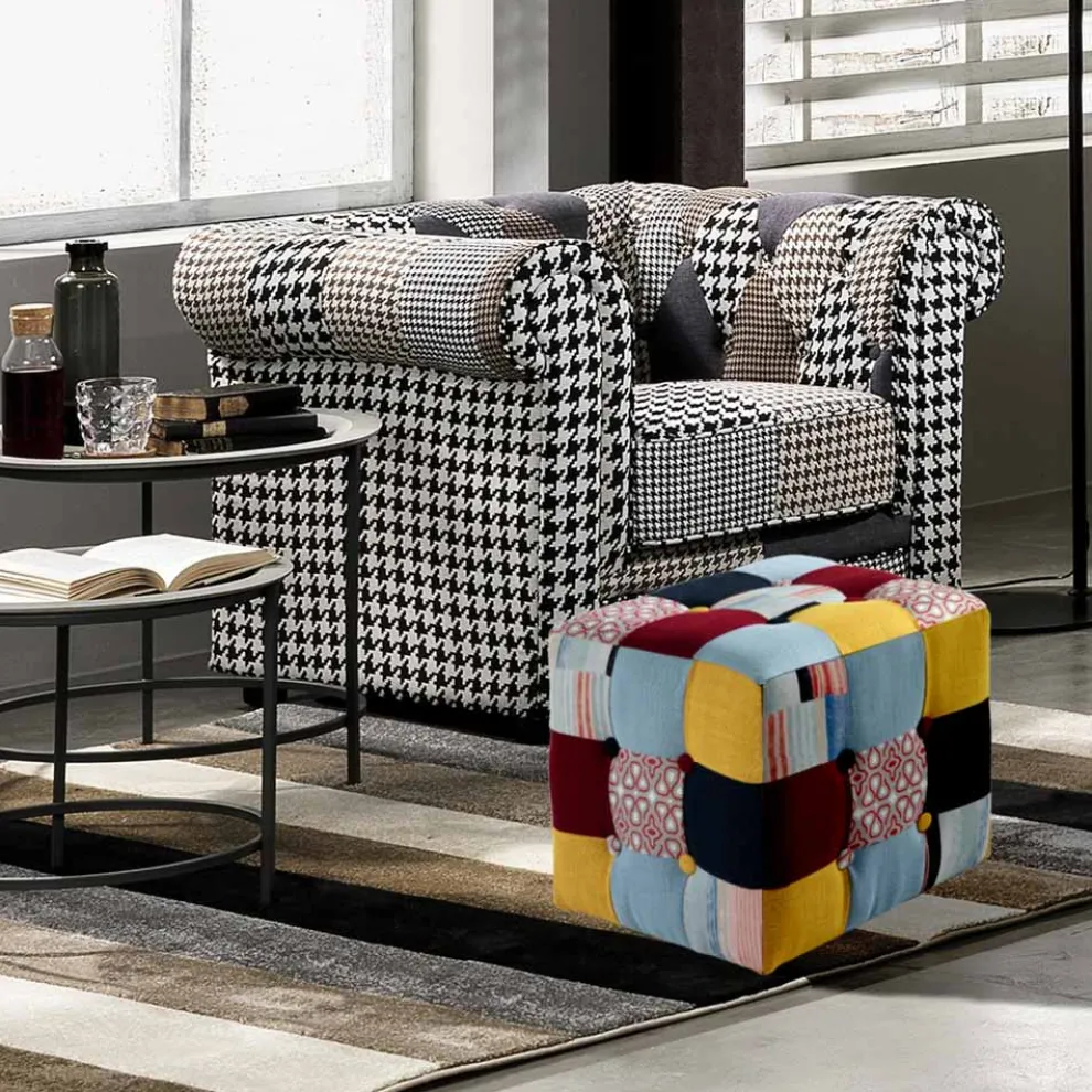 Pouf mit Stoffbezug in Patchwork-Technik – Bromo