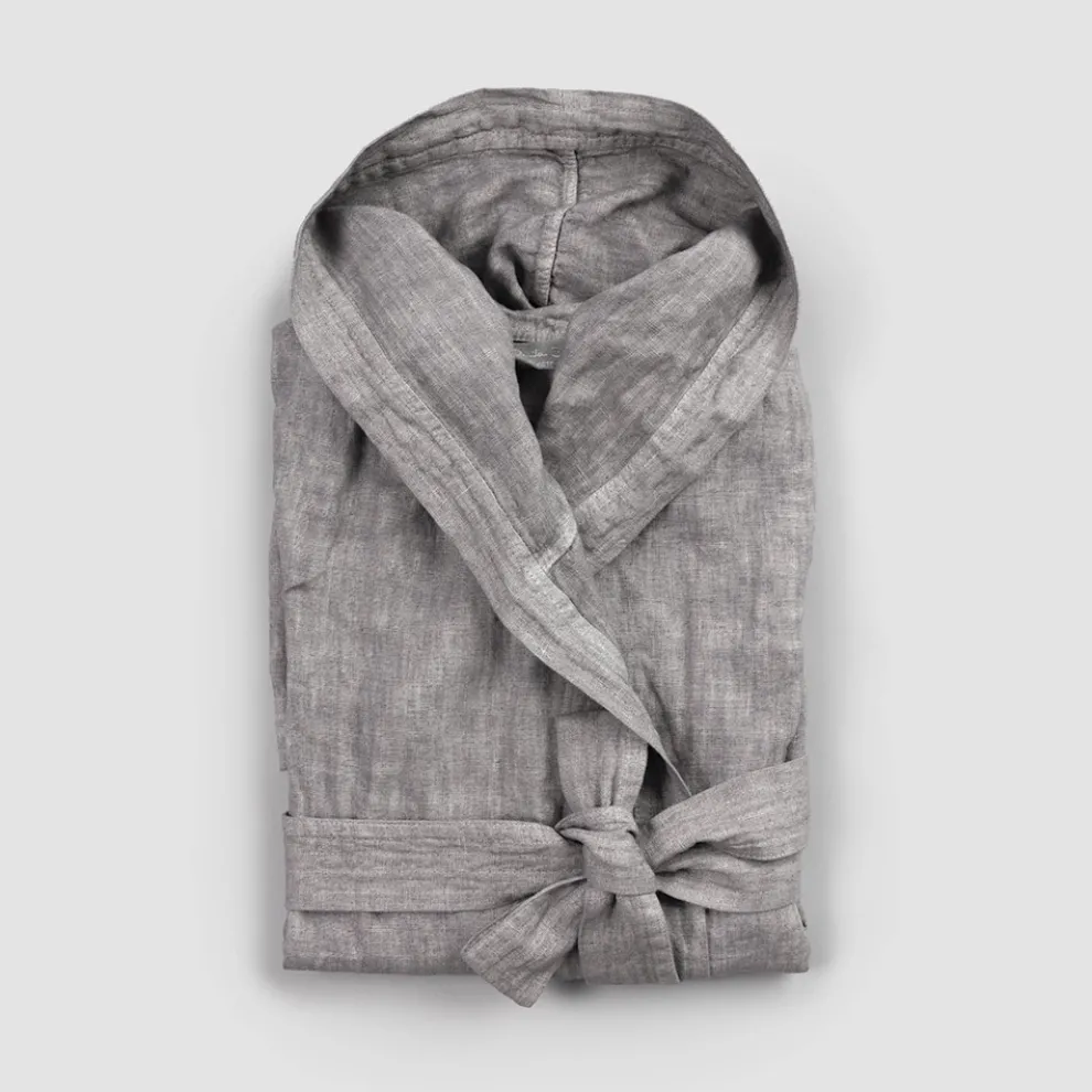 Schwerer Luxus-Bademantel aus Leinen mit Kapuze, Made in Italy Design - Palace