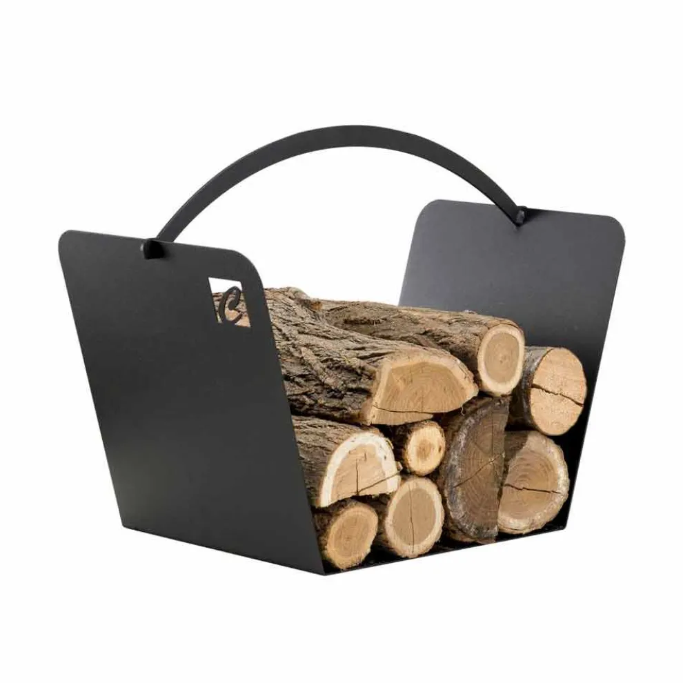 Schwarzer Stahl Moderner Holzhalter Kaminholz Hergestellt in Italien - Libeccio