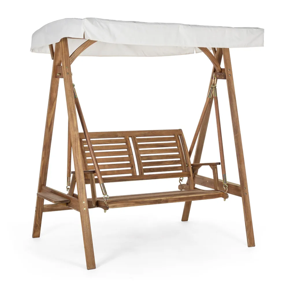 2-Sitzer-Schaukelsofa aus Akazienholz mit weißer Leinwand - Roxen