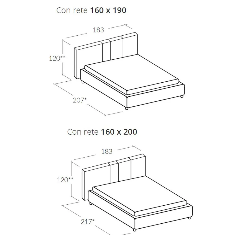 Modernes gepolstertes Doppelbett mit Falten oder gestepptem Design - Thomas