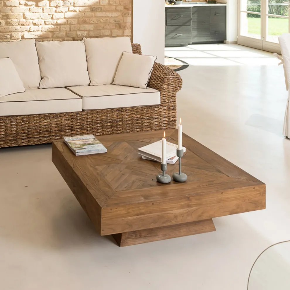 Quadratischer Couchtisch aus recyceltem Tropenholz - Slide