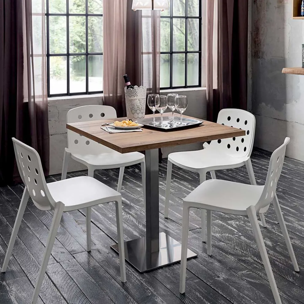 Quadratischer Tisch aus satiniertem HPL-Edelstahlmetall, hergestellt in Italien – Linse