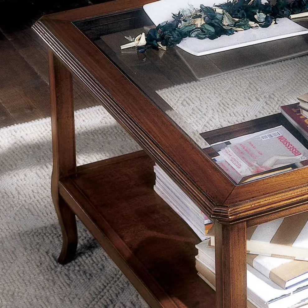 Quadratischer Wohnzimmer-Couchtisch mit Glasplatte, hergestellt in Italien – Tepeyoti