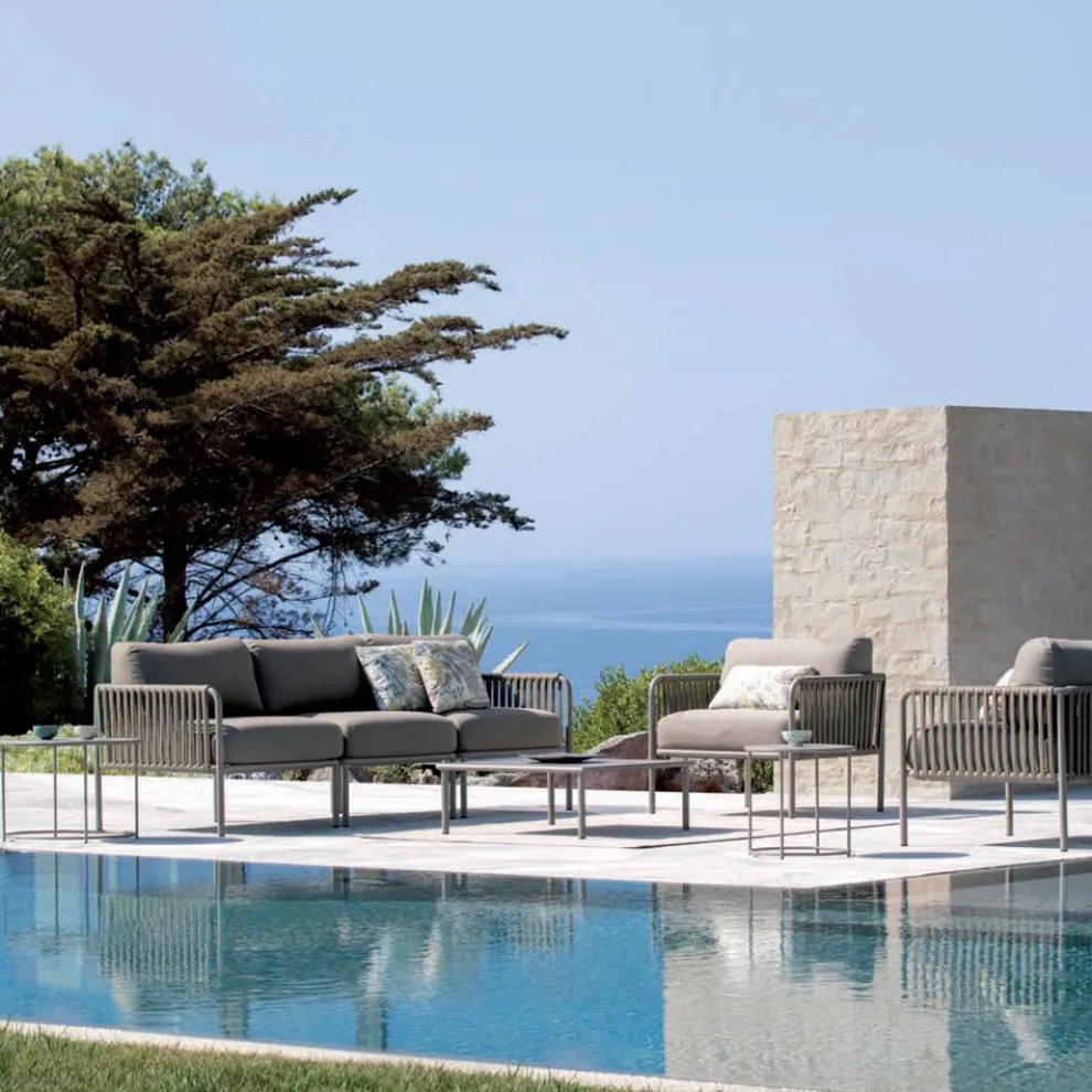 Outdoor-Sessel aus verzinktem Stahl und Seil mit Kissen, hergestellt in Italien – Helga