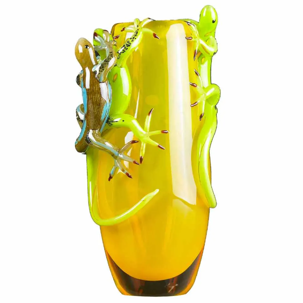 Dekorative Vase aus farbigem Glas, handgefertigt in Italien - Geco