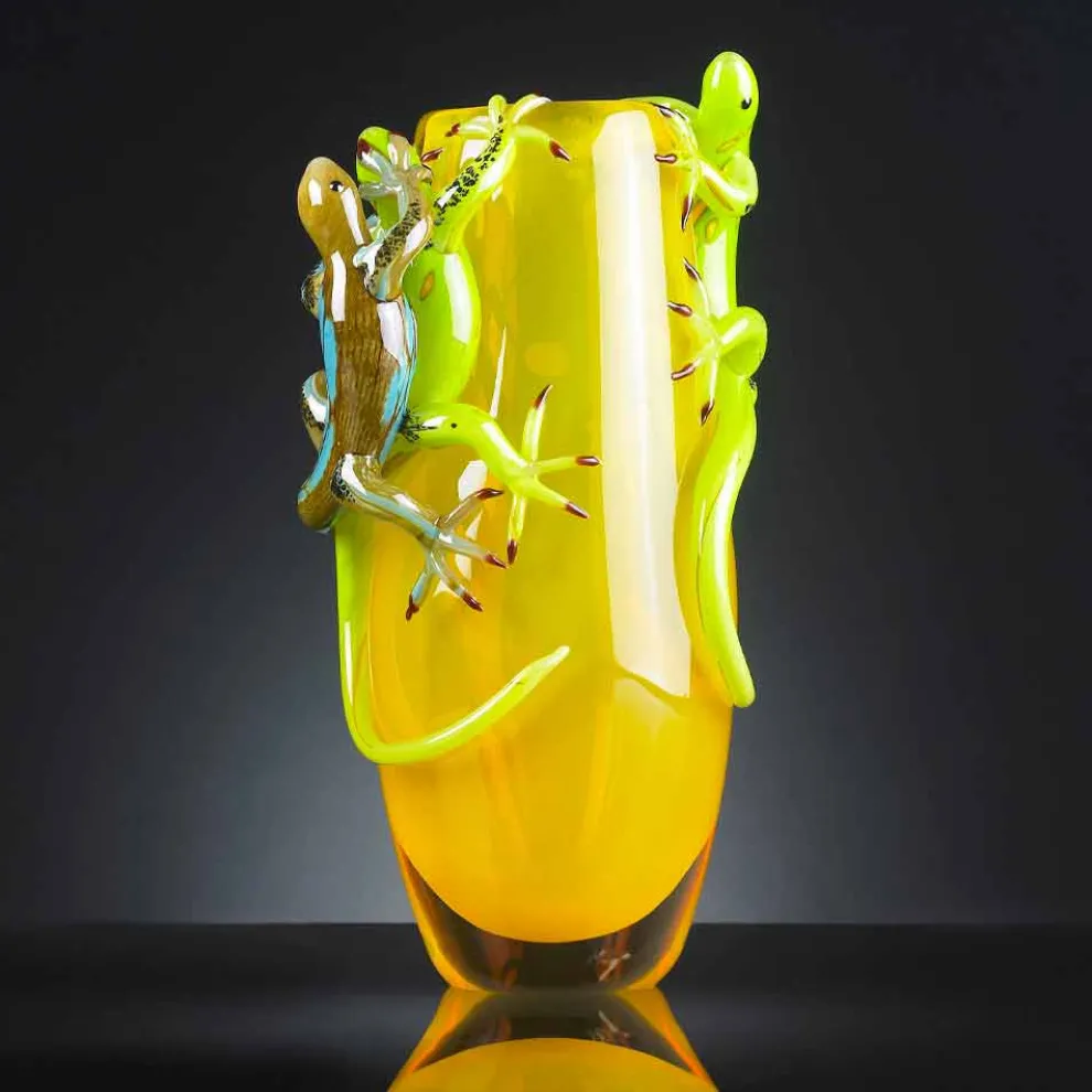 Dekorative Vase aus farbigem Glas, handgefertigt in Italien - Geco