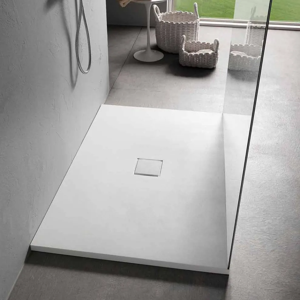 Rechteckige Duschwanne 140x90 cm in weißem Harz Samteffekt - Estimo