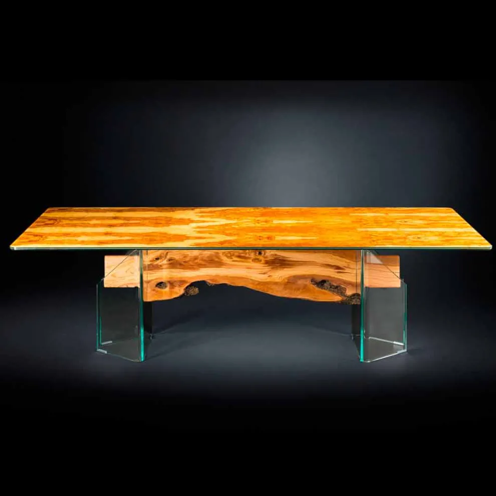 Rechteckiger Tisch aus Olivenbaumholz und Glas Portofino