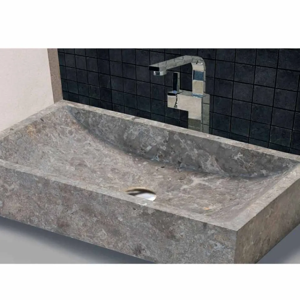 rechteckiges Aufsatzwaschbecken aus grauen Marmor Satun Modell