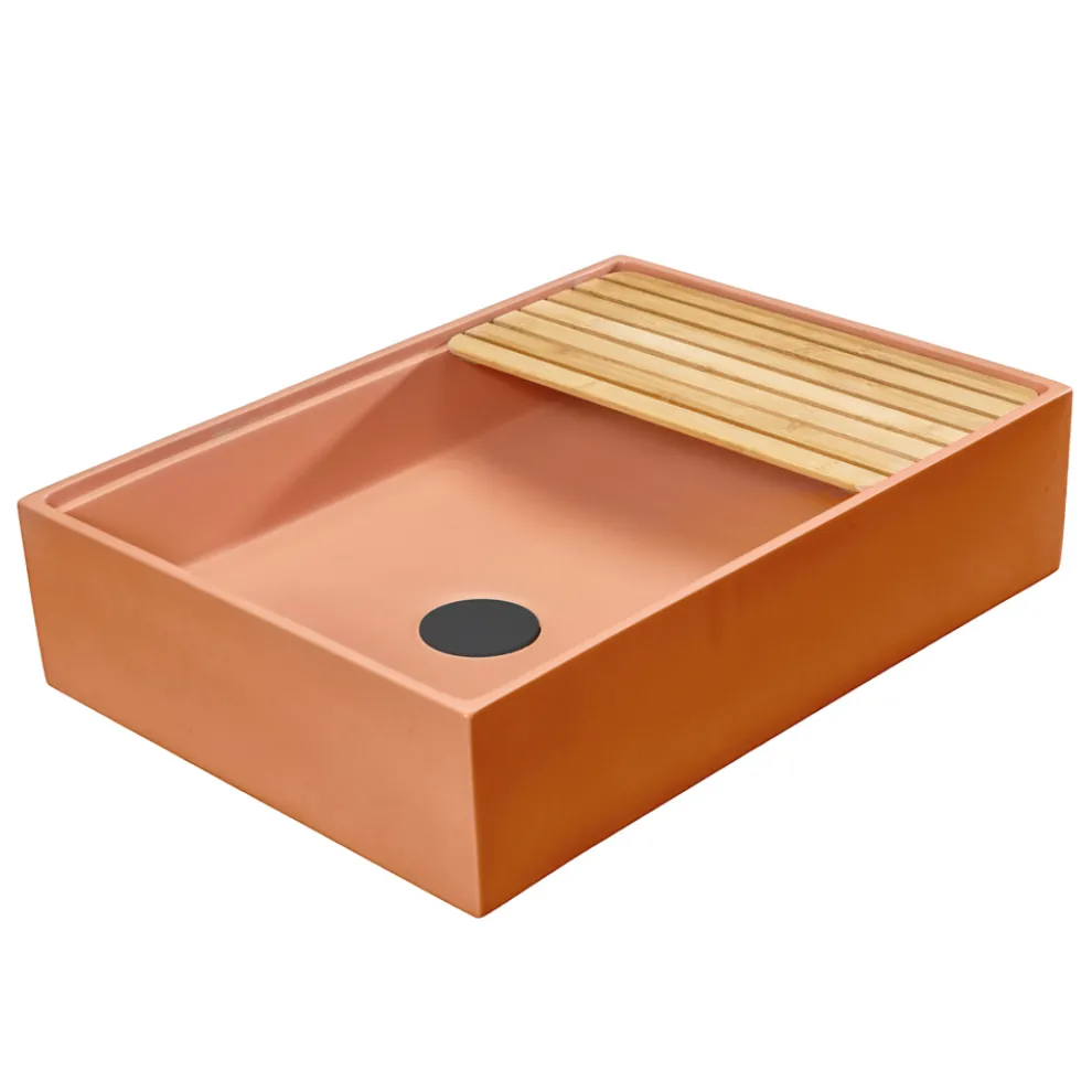 Rechteckiges Aufsatzwaschbecken aus Mali-Orange-Terrazzo – Azalee