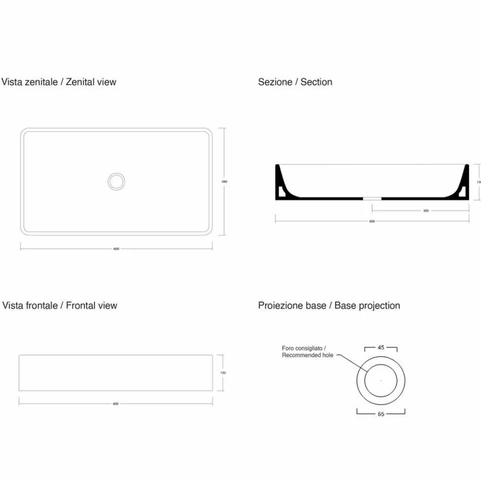Rechteckiges Aufsatzwaschbecken L 60 cm aus Keramik - Rotolino