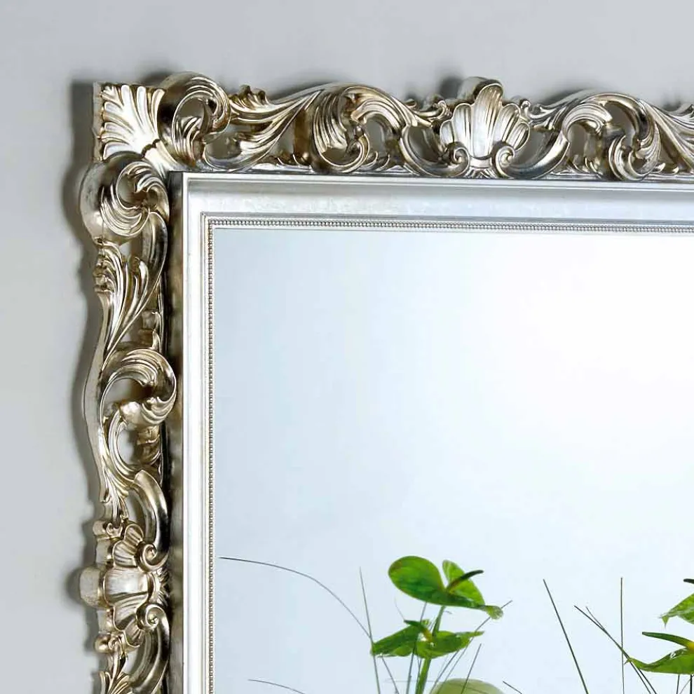 Repro Wandspiegel Altsilber mit ornamentreichen Spiegelrahmen 98x98 Marsy