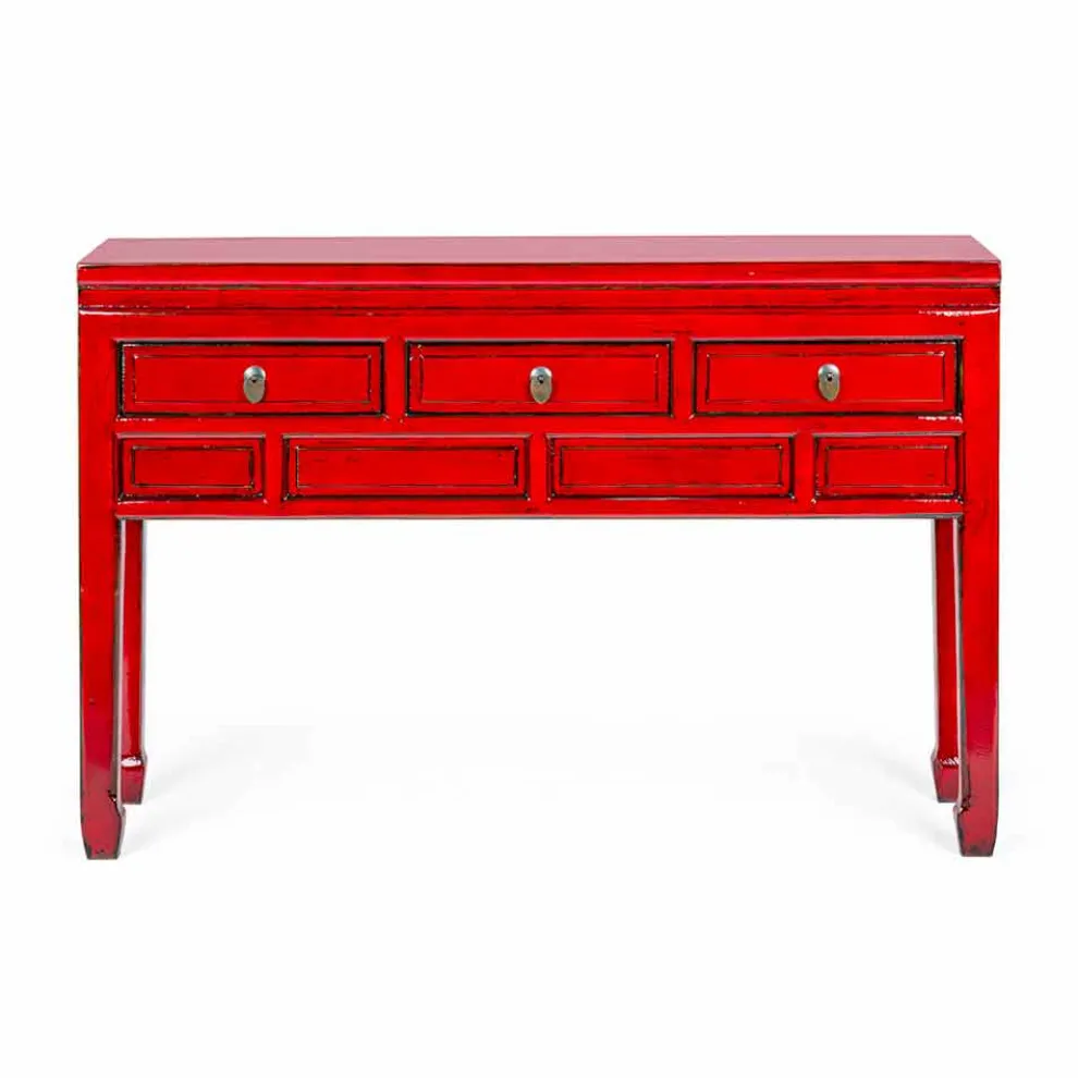 Rote Konsole aus Ulmenholz mit 3 Schubladen Vintage Design Homemotion - Sonten