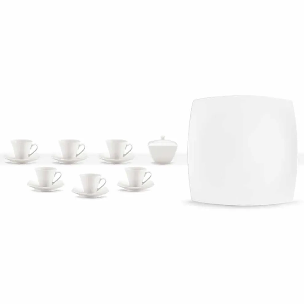 Weiße Porzellan Kaffeetassen Service Modernes Design 8 Stück - Dom