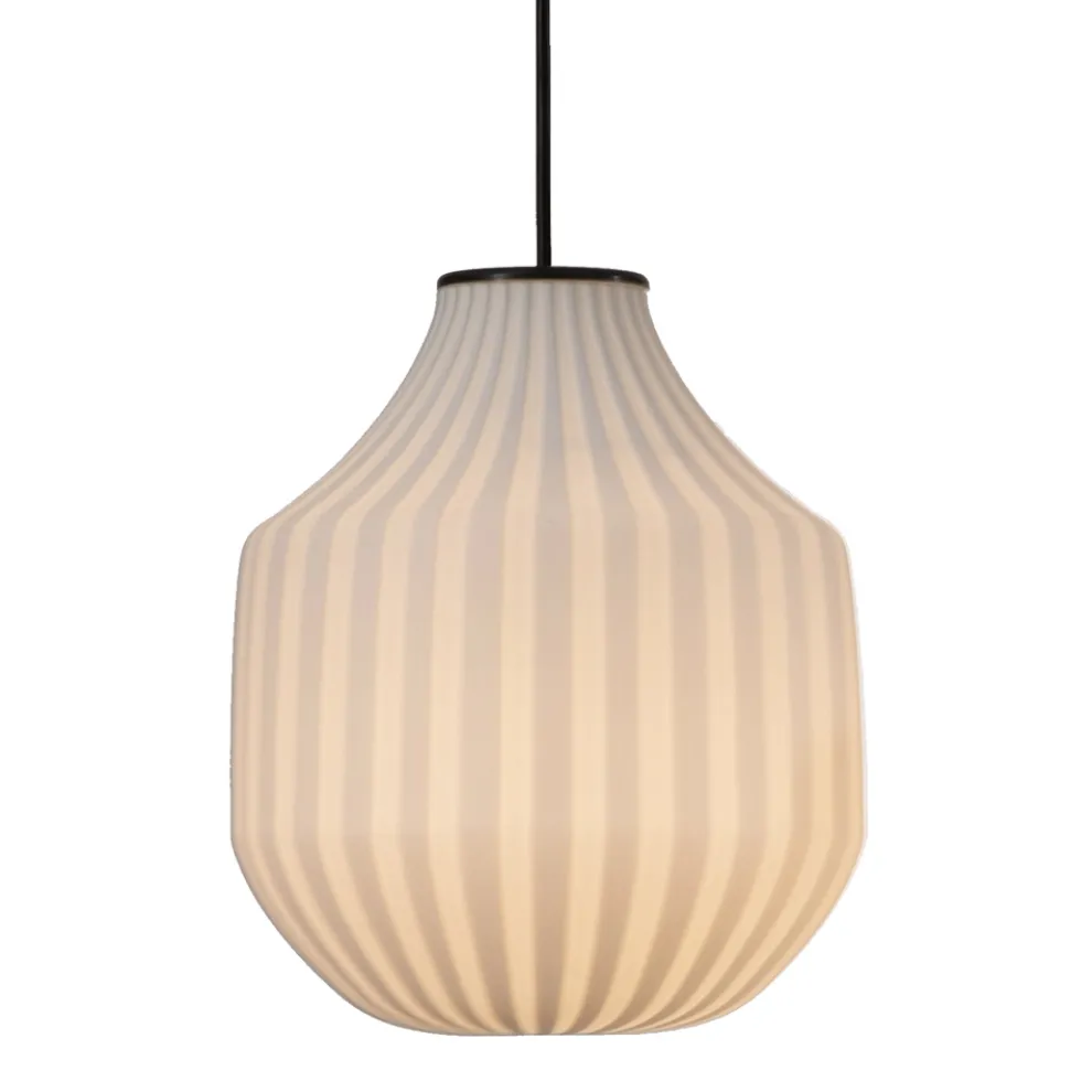 Runde Design-Hängelampe aus weißem Filigranglas - Caravan