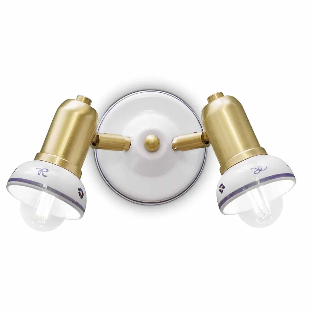 Runde Wandleuchte 2 Strahler aus Messing und handbemalter Keramik - Savona