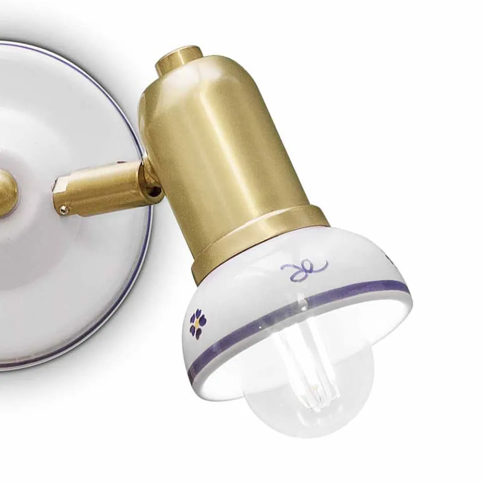 Runde Wandleuchte 2 Strahler aus Messing und handbemalter Keramik - Savona