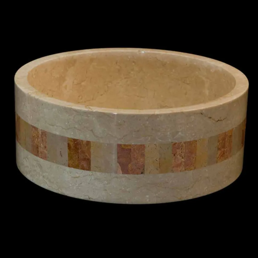 Runder Aufsatzwaschbecken aus Naturstein weiß Clio