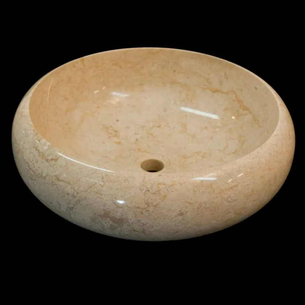 Runder Aufsatzwaschbecken aus Naturstein weiß Layla